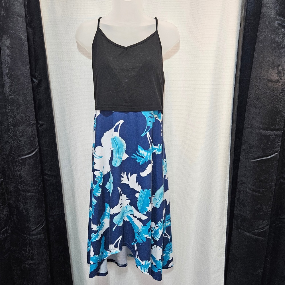 BAIKEA Women's Tropical Leaf Print Spaghetti Strap Dress Size L vacation cruise